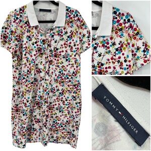 Tommy Hilfiger Large polo golf shirt dress bold floral fun print comfy stretch